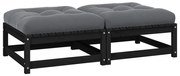 vidaXL Apoios de pés p/ jardim c/ almofadões 2 pcs pinho maciço preto