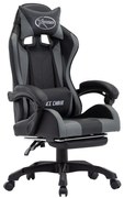 vidaXL Cadeira estilo corrida c/ apoio pés couro artif. cinzento/preto