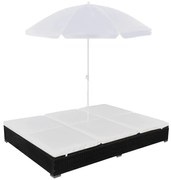 vidaXL Espreguiçadeira de exterior com guarda-sol vime PE preto