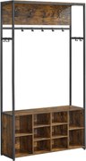 Cabide de corredor VASAGLE com banco e sapateira, cabideiro com banco para sapatos, móveis para corredor, compartimentos abertos, estilo industrial, economia de espaço, marrom rústico e preto-tinta HSR432K01