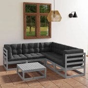 vidaXL 6 pcs conjunto lounge de jardim c/ almofadões pinho maciço