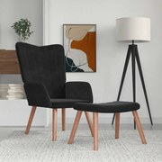 vidaXL Cadeira de descanso com banco veludo preto