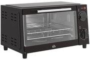 HOMCOM Mini Forno Elétrico 9L com Temperatura Ajustável até 230°C Temporizador 60 min e Bandeja para Assar 35x24,6x20 cm Preto | Aosom Portugal