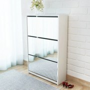 vidaXL Sapateira 3 divisórias com espelho 63x17x102,5 cm branco
