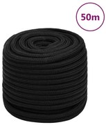 vidaXL Corda de trabalho 16 mm 50 m poliéster preto