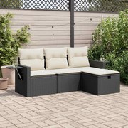 vidaXL 4 pcs conjunto de sofás para jardim c/ almofadões vime PE preto