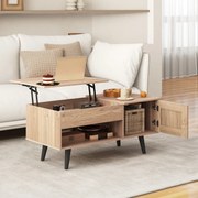 Mesa de centro 100 x 50 x 46 cm com tampo elevável e arrumação rebatível com compartimento oculto e estante para sala de estar natural
