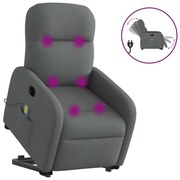 vidaXL Poltrona elétrica elevatória massagens tecido cinzento-escuro