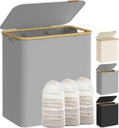 Cesto de roupa suja SONGMICS com tampa, cesto grande para roupa suja de 3 seções, 150 L, forro de malha removível, tecido Oxford, alças de bambu, dobrável, 60 x 38,5 x 70,5 cm, cinza-pomba LCB515G01V1