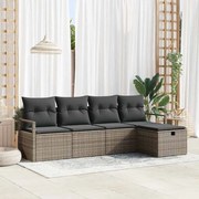 vidaXL Conjunto de Sofás de Jardim com 5 Peças e Almofadas Cinza em Rattan