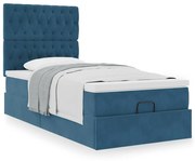 Estrutura cama otomana com colchões azul escuro 90x190cm veludo