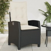 vidaXL Cadeira de jardim reclinável c/ almofadões vime PE preto