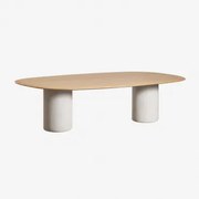 Mesa De Jantar Oval Em Mdf E Cimento Lysander Castanho Roble & 270 X 110 Cm & Cinza Pedra Claro - Sklum