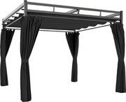 Outsunny Pérgola de Jardim 295x295x221 cm com Teto Retrátil e Cortinas UPF30+ Estrutura Metálica Pérgola para Exterior Cinzento Escuro | Aosom Portugal