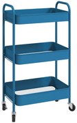 HOMCOM Carrinho Auxiliar 3 Níveis Rodas Armazenamento Deslizante Cozinha Sala 45x30,6x79 cm Azul Escuro | Aosom Portugal