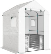 Outsunny Estufa para Tomates Estufa de Filme com Canteiro Elevado Porta Enrolável Janela Telhado Inclinado 141 x 141 x 190 cm Branco | Aosom Portugal