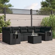 vidaXL 8 pcs conjunto sofás de jardim com almofadões vime PE preto