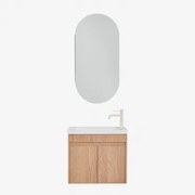 Conjunto De Móvel De Casa De Banho Suspenso Em Madeira Com Lavatório Integrado Narek Castanho Fresno & Ovalado Com Armazenamento 45x90 Cm Abner -