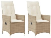 vidaXL Cadeiras de jardim reclináveis 2 pcs c/ almofadões vime PE bege