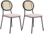 HOMCOM Conjunto de 2 Cadeiras de Sala de Jantar Cadeiras de Cozinha com Encosto em Vime Sintético 44x54x87 cm Rosa e Preto