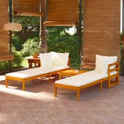 vidaXL 3 pcs conj. lounge de jardim c/ almofadões branco nata acácia