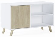Móvel de TV 100 com porta esquerda, sala de estar, modelo WIND, cor da estrutura Branco, cor da porta Puccini, medidas 95x40x57cm de altura.