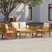 4 pcs conjunto lounge de jardim c/ almofadões acácia maciça