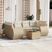 vidaXL 7 pcs conjunto de sofás p/ jardim com almofadões vime PE bege