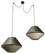 Candeeiro suspenso preto com abajur de veludo duplo verde com interior dourado 2 luzes - Cava Luxe Clássico / Antigo