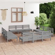 vidaXL 13 pcs conjunto lounge de jardim pinho maciço cinzento