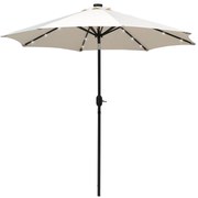 Outsunny Chapéu de Sol de Jardim Ø270x240cm com 24 Luzes LED Solar Mecanismo de Inclinação Manivela e Mastro Desmontável de Metal para Terraço Piscina Pátio Creme