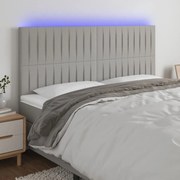 Cabeceira cama c/ luzes LED tecido 200x5x118/128cm cinza-claro