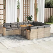 vidaXL 11 pcs conjunto sofás jardim c/ almofadões vime PE/acácia bege