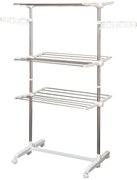 HOMCOM Estendal para Roupa Dobrável 80x55x152cm com 6 Rodas e 3 Prateleiras com Altura Ajustável de Aço Inoxidável Prateado