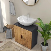 Móvel de casa de banho para lavatório (NÃO INCLUÍDO) com 2 portas e prateleira, 60 x 30 x 60 cm, cinzento antracite e acabamento em imitação de madeir