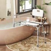 Banco de transferência para banheira ajustável em altura com assento, encosto, apoios para os braços e cinto de segurança