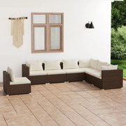 7 pcs conjunto lounge jardim c/ almofadões vime PE castanho