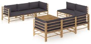 9 pcs conj. lounge jardim em bambu c/ almofadões cinza-escuro