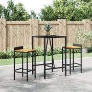vidaXL Mesa de bar com tampo de vidro 70x70x110 cm vime PE preto