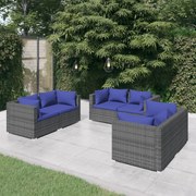 6 pcs conjunto lounge de jardim c/ almofadões vime PE cinza