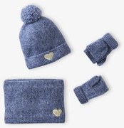 Conjunto gorro «Coração» + gola snood + luvas/mitenes,  para menina   marinho