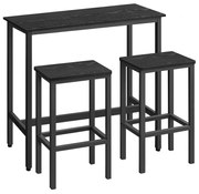 Conjunto de mesa de jantar VASAGLE, mesa de bar e bancos, mesa de café da manhã com 2 bancos de bar, estrutura de aço industrial, preto ébano e preto tinta LBT218B56