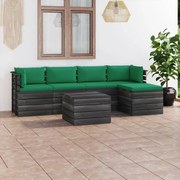 6 pcs conjunto lounge de paletes com almofadões pinho maciço