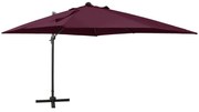vidaXL Guarda-sol jardim cantilever c/ poste e luzes LED 300 cm bordô