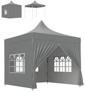 Outsunny Tenda Dobrável Pop-Up 290x290x325 cm 4 Paredes Laterais Anti-UV Altura Ajustável Bolsa Transporte Resistente Cinza | Aosom Portugal