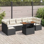 vidaXL Conjunto de Sofá de Jardim 8 pcs Preto e Creme Grande