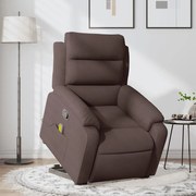 vidaXL Poltrona massagens reclinável elevatória tecido castanho-escuro