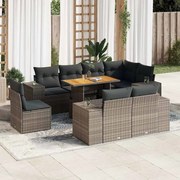 vidaXL 9 pcs conjunto sofás p/ jardim com almofadões vime PE cinzento