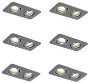 Conjunto de 6 focos embutidos arredondados cor de chumbo GU10 50mm ajustáveis IP44 2-Lights - Alberto