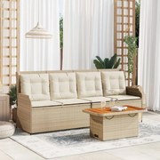 vidaXL 3 pcs conjunto lounge de jardim com almofadões vime PE bege